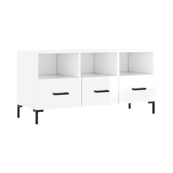 SEVSO Meuble TV en bois blanc brillant 102 x 36 x 50 cm