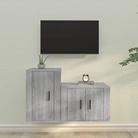 DIGBYS Meuble TV 2 pièces en bois Sonoma gris