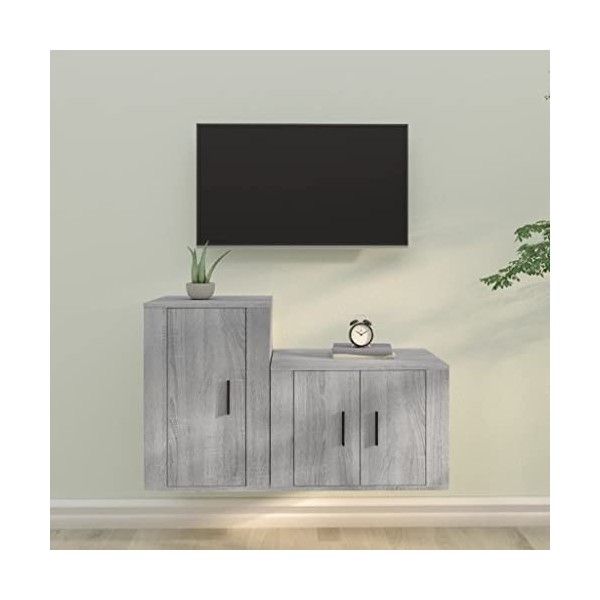 DIGBYS Meuble TV 2 pièces en bois Sonoma gris