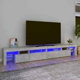 Canditree Meuble TV Moderne avec LED Banc TV avec Compartiment de Rangement Support de Télé pour Salon 260 cm Gris béton 