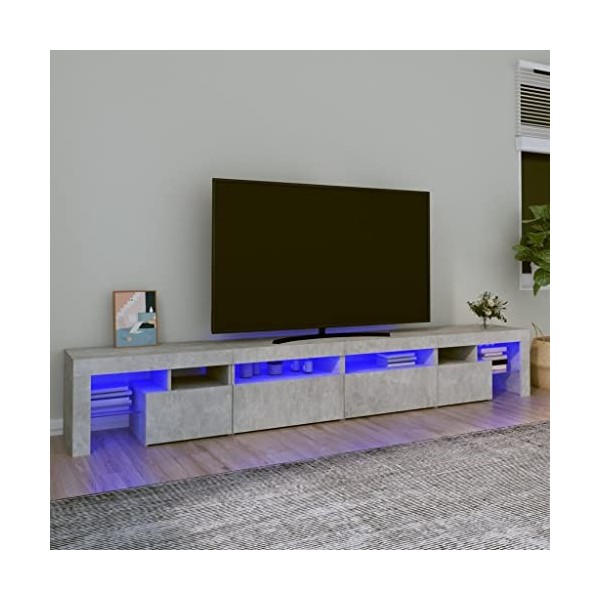 Canditree Meuble TV Moderne avec LED Banc TV avec Compartiment de Rangement Support de Télé pour Salon 260 cm Gris béton 