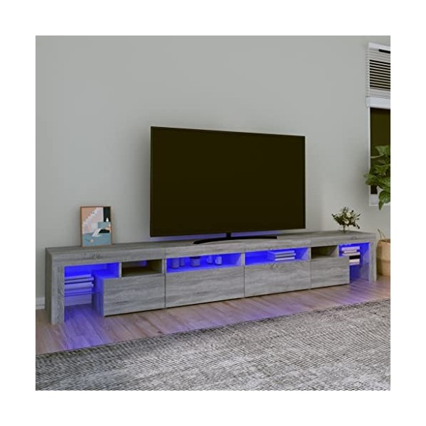 Canditree Meuble TV Moderne avec LED Banc TV avec Compartiment de Rangement Support de Télé pour Salon 260 cm Gris béton 