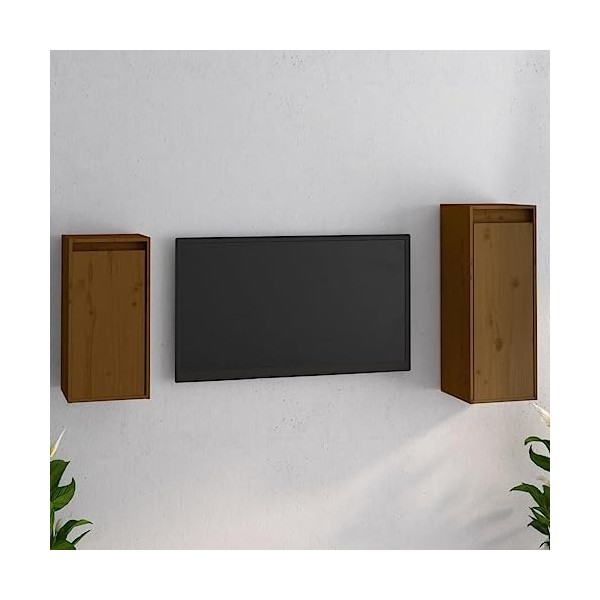 RAUGAJ Centres de divertissement et meubles de télévision - Meuble TV - 2 pièces - Bois massif marron miel