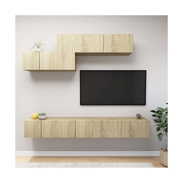 WREWING Meuble TV,Support pour Téléviseur Jusqu’à 50-80 Pouces,Table Télé avec Étagères Réglables,Bas Table TV Support de Tél