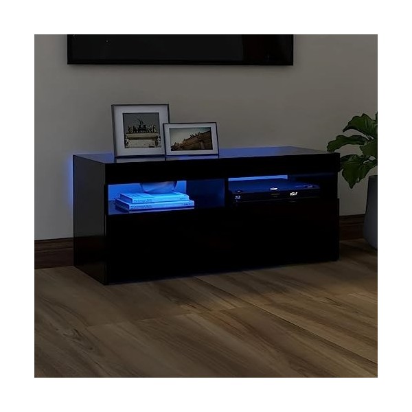 vidaXL Meuble TV avec Lumières LED Armoire Basse Centre de Divertissement Meuble Stéréo Salon Salle de Séjour Maison Intérieu