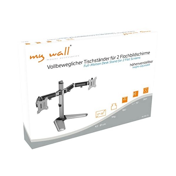 My Wall Support pour écran Plat entièrement Mobile pour 2 écrans de 17" à 32" VESA : 75/100 Hauteur réglable