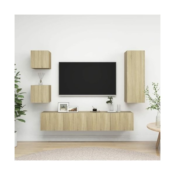 Camerina Ensemble de Meuble TV 5 pcs Chêne Sonoma Aggloméré,Meuble TV,Table Basse Salon Meuble TV,Table Basse LED Couleurs