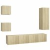 Camerina Ensemble de Meuble TV 5 pcs Chêne Sonoma Aggloméré,Meuble TV,Table Basse Salon Meuble TV,Table Basse LED Couleurs