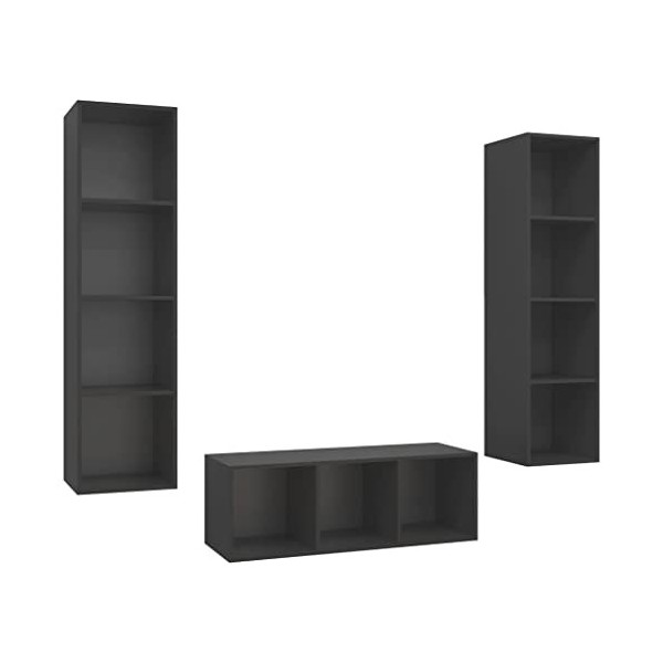 lvssiao Modulo TV Meuble de salon Ensemble de meuble TV 3 pièces aggloméré Gris Table TV facile à nettoyer pour chambre à cou
