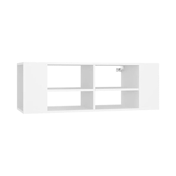 Meuble TV Suspendu | Style Contemporain | Rangement matériel télé Audio Video Gaming | 102x35x35cm Blanc