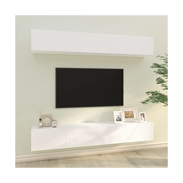 ARKEM Meubles TV muraux 4 pcs Blanc 100x30x30 cm,Table Television Salon,Meuble Télé Haut,Meuble TV Haut