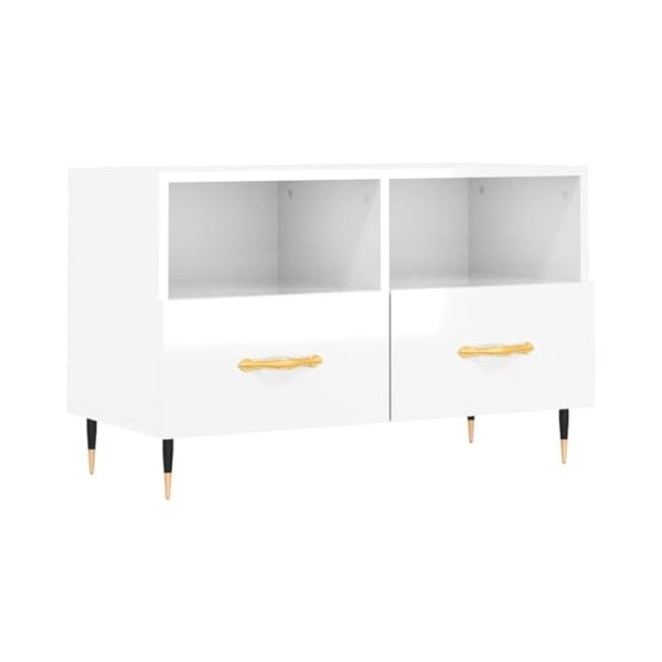 RAUGAJ Centres de divertissement et meuble TV - Meuble TV blanc brillant - 80 x 36 x 50 cm - Bois dingénierie