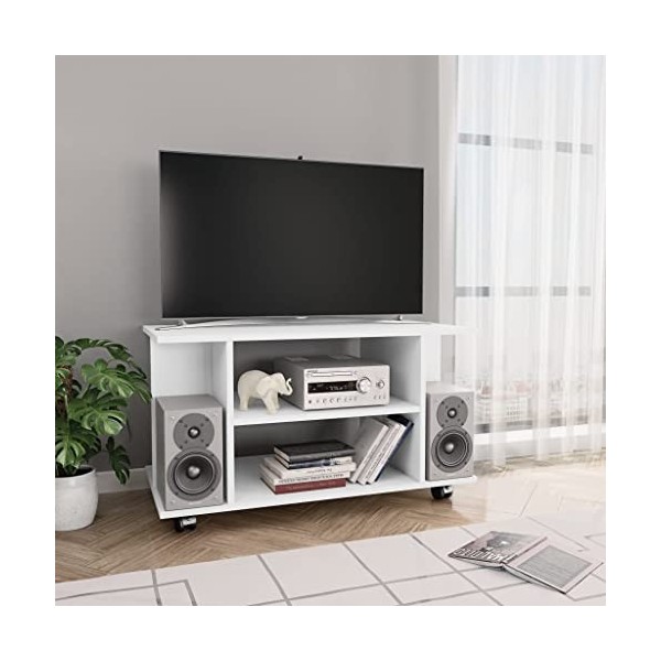 VEEKI Meuble TV, Meuble TV Suspendu, Meuble TV Blanc, Meuble TV Industriel, Meubles de Salon, Salon, Chambre, Cadre en Acier,