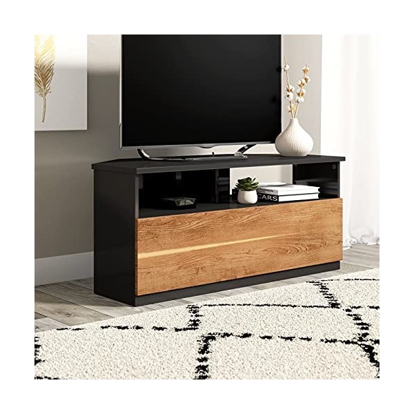 Accord Meuble TV dangle 100 cm, Bois dingénierie, Noir et Noyer, 100x45x45cm