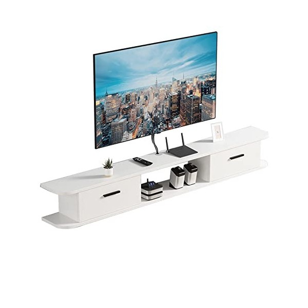 FPIGSHS Meuble TV Suspendu Bois - Support TV Mural Console Multimédia Murale pour Salon Chambre,Étagère De Rangement Multiméd