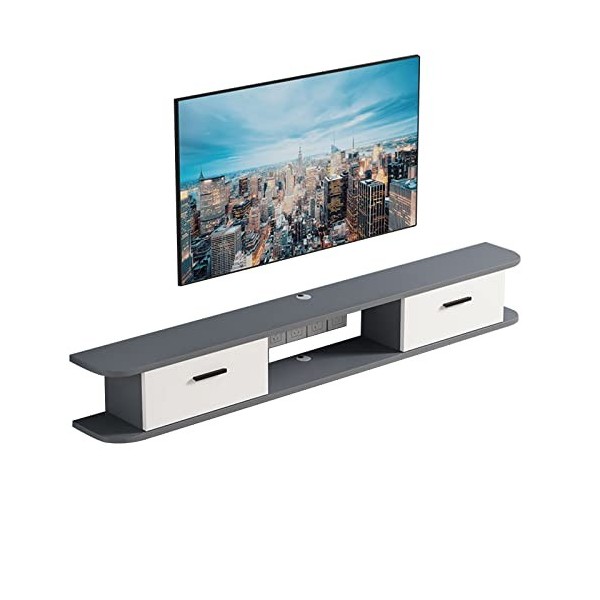 FPIGSHS Meuble TV Suspendu Bois - Support TV Mural Console Multimédia Murale pour Salon Chambre,Étagère De Rangement Multiméd