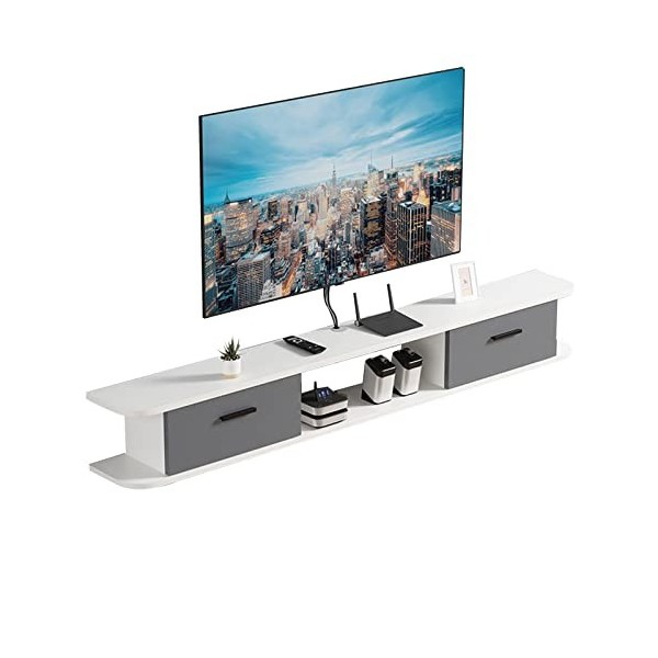 FPIGSHS Meuble TV Suspendu Bois - Support TV Mural Console Multimédia Murale pour Salon Chambre,Étagère De Rangement Multiméd