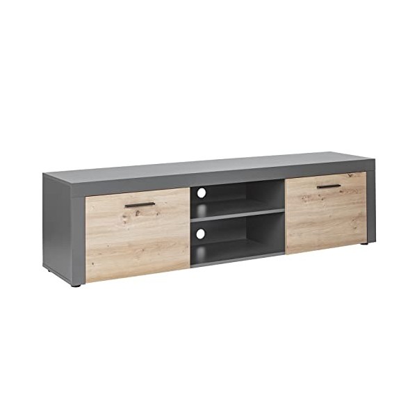 PEGANE Meuble TV 2 Portes Coloris Artisan/Anthracite