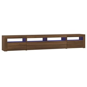 JUNZAI Meuble TV avec lumières LED Chêne Marron 240x35x40 cm,Meuble TV,Table Basse Salon Meuble TV,Table Basse LED Couleurs