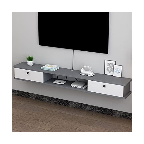 StrOux Meuble TV Flottant Meuble TV Flottant avec 2 tiroirs Étagère de télévision Flottante Murale Console multimédia de Dive