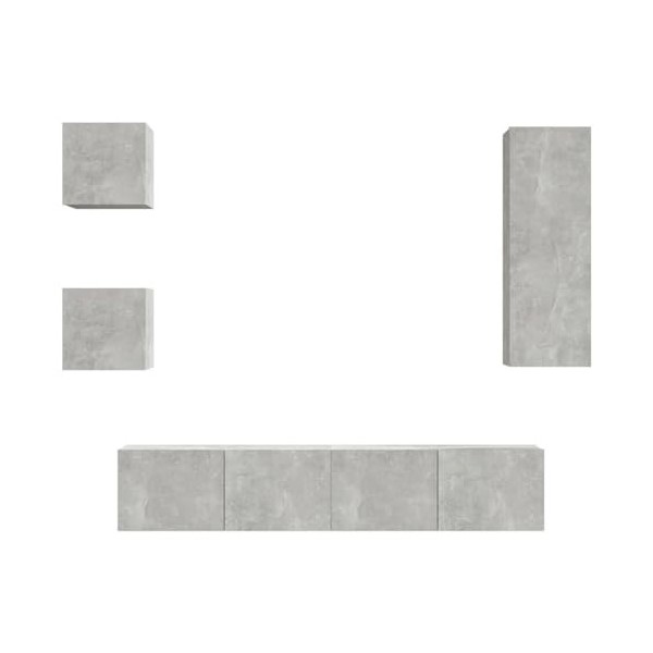 JUNZAI Ensemble de Meubles TV 5 pcs Gris béton Bois dingénierie,Meuble TV,Table Basse Salon Meuble TV,Table Basse LED Couleu