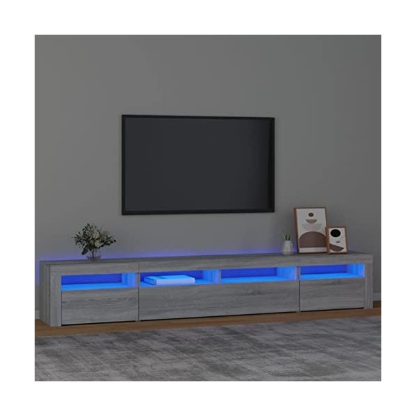 ZEYUAN Meuble TV avec lumières LED Sonoma Gris 240x35x40 cm,Meuble TV,Table Basse Salon Meuble TV,Table Basse LED Couleurs
