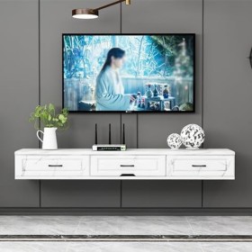 Meuble TV Flottant, Meuble TV Mural de 47", Console TV Flottante Moderne, Centre de Divertissement Flottant avec étagères de 