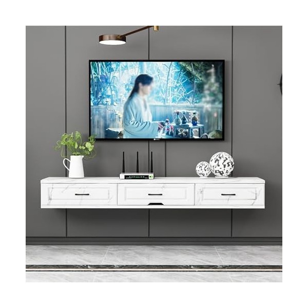 Meuble TV Flottant, Meuble TV Mural de 47", Console TV Flottante Moderne, Centre de Divertissement Flottant avec étagères de 
