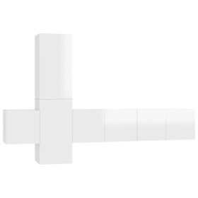 CIADAZ Ensemble de Meubles TV 5 pcs Blanc Brillant Aggloméré,Meuble TV,Table Basse Salon Meuble TV,Table Basse LED Couleurs