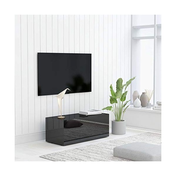 homiuse Meuble TV Gris Brillant 80x34x30 cm Aggloméré Meuble de Télévision Robuste Armoire Stéréo Bibliothèque Salon Etagère 