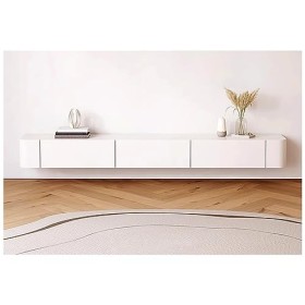 Meuble TV Blanc avec Tiroirs De Rangement, Console TV en Bois, Étagère Flottante TV pour Salon, Table TV pour Centre De Diver
