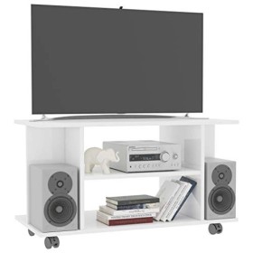 ADWOA Meuble TV avec roulettes Blanc Brillant 80x40x40 cm Aggloméré,Meuble TV Longueur,Meuble Bas Salon,Meubles De Salon TV