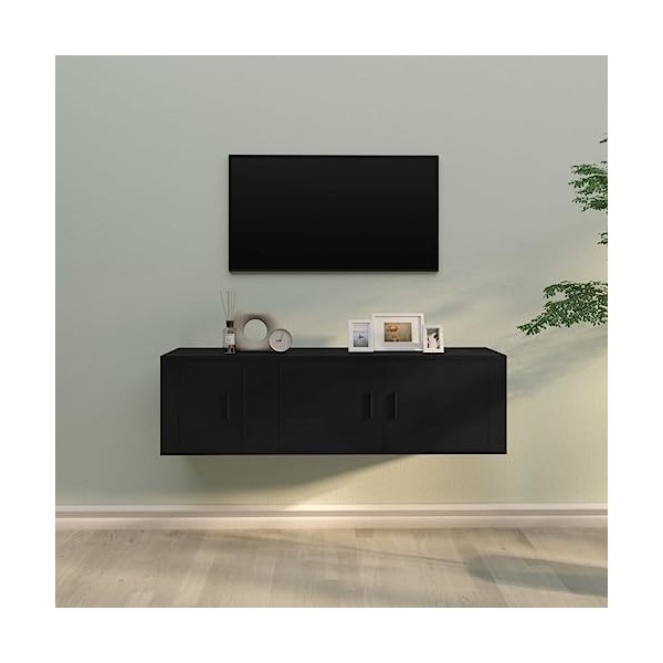 RAUGAJ Ensemble de 2 meubles TV en bois dingénierie noir