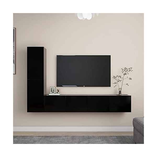 Meuble TV Mural Support TV pour télévision avec Compartiments 4pcs, Armoire de Rangement Tele Table Meuble Television, Modern