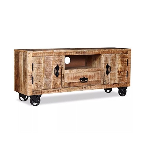 Festnight Meuble TV en Bois de Manguier Brut Style Industriel 120 x 30 x 50 cm