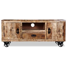 Festnight Meuble TV en Bois de Manguier Brut Style Industriel 120 x 30 x 50 cm
