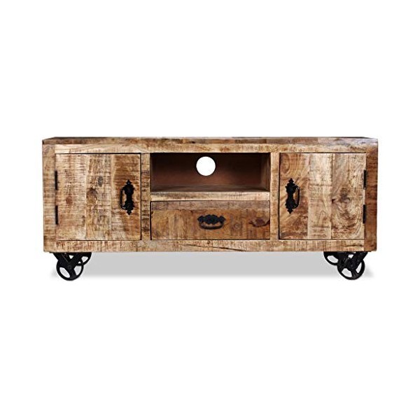 Festnight Meuble TV en Bois de Manguier Brut Style Industriel 120 x 30 x 50 cm
