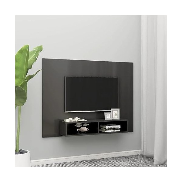 Meuble TV mural Gris brillant 135x23,5x90 cm Aggloméré