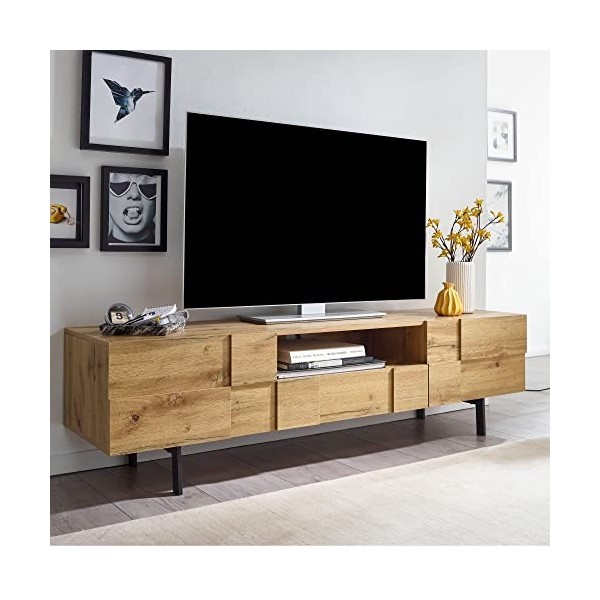 Wohnling lowboard bois décor chêne 160x46x43 cm Meuble TV à deux portes | Meuble TV design haut | Meuble TV Meuble TV moderne