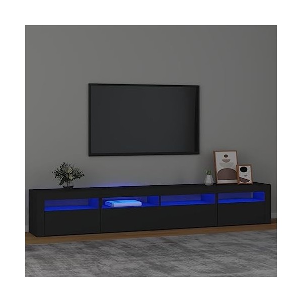 Hovothy Meuble TV avec Lumières LED Colorées Noir 240x35x40 cm Bois dingénierie Armoire Vidéo Style Tendance Meuble Média De