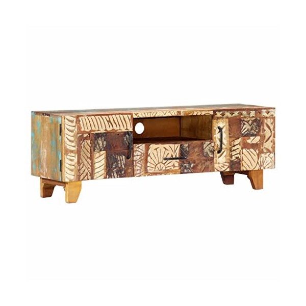 SKM Meuble TV sculpté à la Main 120x30x40 cm Bois de récupération-23.66kg