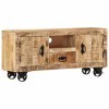 Tidyard Meuble TV de Style Rétro Meuble de Rangement Meuble TV avec 4 roulettes Bois de manguier Brut 110x30x50 cm