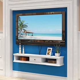 Meuble Tv, Lowboard Tv, Étagères Flottantes, Console Média Tv Fixée Au Mur, Pour Boîtes De Câbles Routeur Lecteur DVD, Étagèr