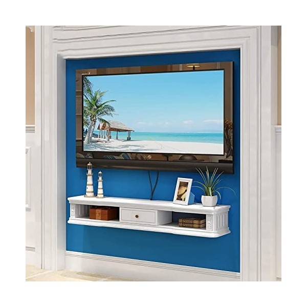 Meuble Tv, Lowboard Tv, Étagères Flottantes, Console Média Tv Fixée Au Mur, Pour Boîtes De Câbles Routeur Lecteur DVD, Étagèr