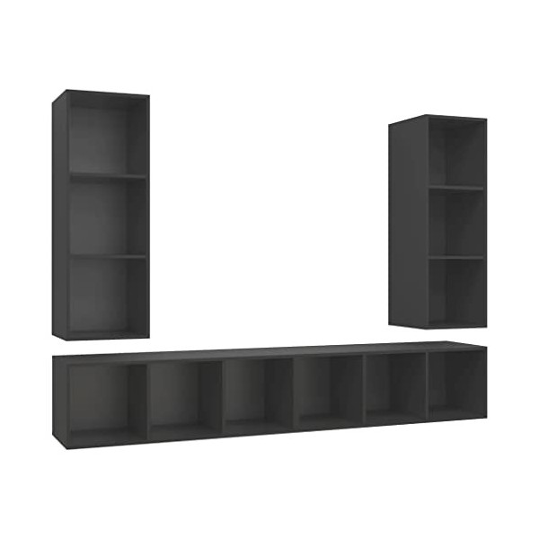Table Télévision Basse, Simplicité et Élégance Meubles Muraux pour TV 4 Pièces aggloméré Gris Meuble TV Salon avec Grand Stoc