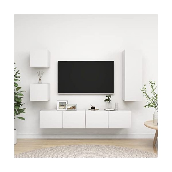 WREWING Meuble TV,Support Télé avec Étagères Réglables, euble TV à Suspendre, Lowboard Sideboard,TV,Table Télévision avec Por