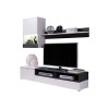 LOUNGITUDE Mur de Salon Meuble TV, Panneau stratifié, Blanc/Bois, L175 x P39 x H34cm