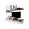LOUNGITUDE Mur de Salon Meuble TV, Panneau stratifié, Blanc/Bois, L175 x P39 x H34cm