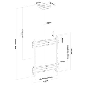 KIMEX - Support TV - Plafond - pour 1 écran 65-75 - Mode Portrait - Hauteur 150 cm - 031-4101K1