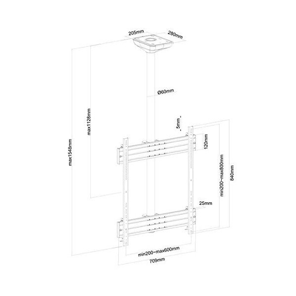 KIMEX - Support TV - Plafond - pour 1 écran 65-75 - Mode Portrait - Hauteur 150 cm - 031-4101K1